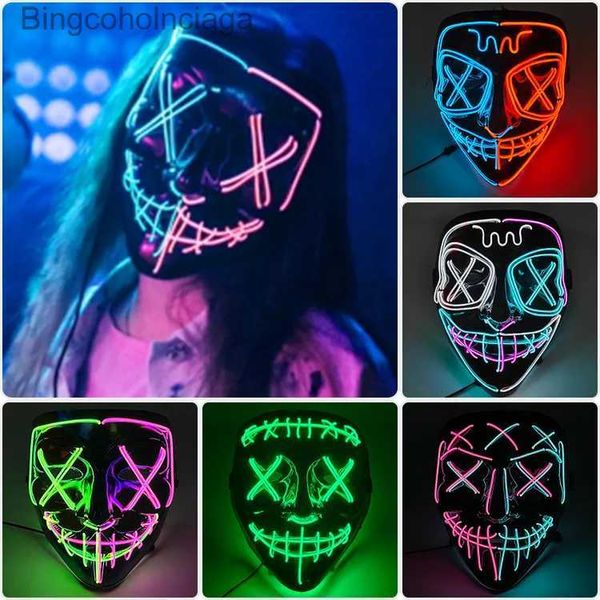 Disfraz temático Máscara LED luminosa de Halloween Máscaras de purga Máscara de elección Venir Máscara Fiesta de DJ Máscaras iluminadas Brillan en la oscuridad Fiesta de Halloween PropsL231008