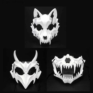 Thème Costume Halloween Masque Demi-visage Masque Cos Dragon Dieu Fierce Tigre Nuit Fourche Tengu Homme Loup Masque Performance Crâne MasksL23100