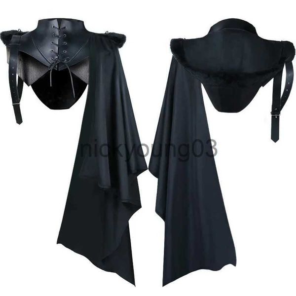 Disfraz temático Halloween Fiesta medieval Anime Cosplay Disfraces Accesorios para hombres Vampiro Caballero gótico Chal Armadura Capa Capas con capucha Soldado Tops x1010