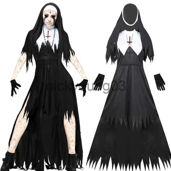 Costume à thème Costume de nonne d'Halloween pour femmes 4 pièces robe de cosplay mère tenue de nonne effrayante déguisement de prêtre partie jeu de rôle cosplay x1010