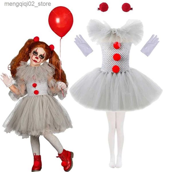 Thème Costume Halloween Pennywise Fille Gris Effrayant Joker Cosplay Tulle Vêtements Tenue Fantaisie Tutu Robe Carnaval Mascarade Fête Venez Q231010