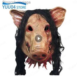Themakostuum Halloween Scary S Pig Head Mask Cosplay Party Horrible Animal Masks Horror Adult Come Fancy Dress Feestelijke feestaccessoiresL231008