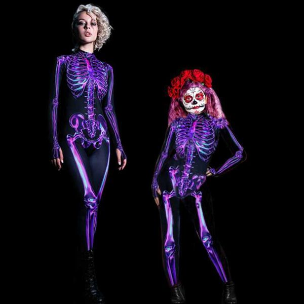 Disfraz temático Halloween Scary Skeleton Come Adult Kids Family Horror Skull Jumpsuit Fiesta de carnaval Halloween Padre-hijo Pijama Trajes L230804