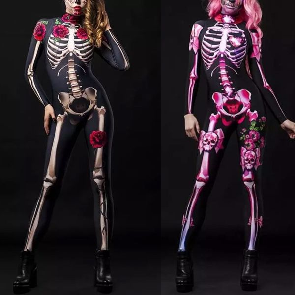 Thème Costume Halloween Sexy Femmes Terroriste Fantôme Rose Squelette Diable Combinaison Enfants Bébé Filles Carnaval Fête Jour De La Mort 230404