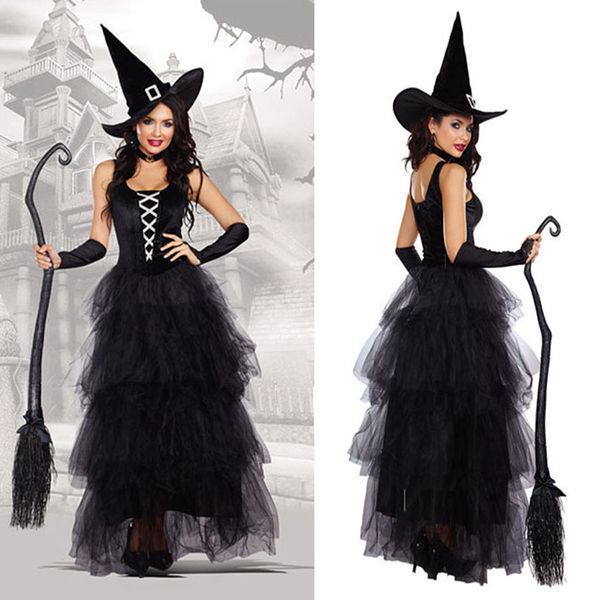 Traje temático Disfraces de brujas de Halloween para mujeres Adulto Fantasía Vestido negro Fiesta Carnaval Rendimiento 221022