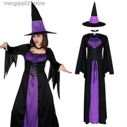Costume à thème Halloween Sorcière Vampire Vêtements avec chapeau Livré pour les femmes Adulte Effrayant Carnaval Fête Habillage Performance Drame Mascarade Q240307