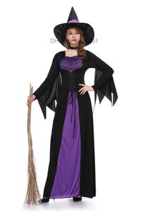 Themakostuum Halloween Heksen en vampieren komen naar volwassen vrouwen voor vreselijke paarse carnavalsfeest Prestaties Drama Make-up Hoed Kleding Z230804