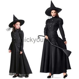 Themakostuum Halloween Tovenaar Cosplay Kostuum Kinderen Volwassen Halloween Vrouwen Deluxe Wicked Witch Kostuum Zwarte Volledige Lengte Jurk x1010