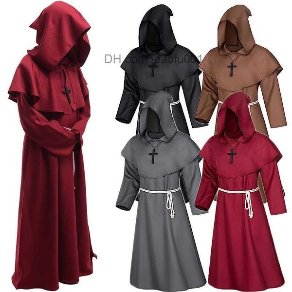 Costume à thème Les sorciers d'Halloween sont venus jouer un rôle dans les robes à capuche médiévales, les moines, les prêtres et les prêtres sont venus dans d'anciens ensembles de vêtements chrétiens Z230804