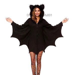 Thème Costume Halloween Chauve-Souris Femme Confortable Noir Animal Adulte Jeu de Rôle Vampire Zipper Robe Envoyer Noir Sexy Chaussettes Z230804