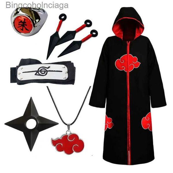 Traje temático Hokage Akatsuki Cosplay Capa Niño Uzumaki Accesorios Diadema Anillo Itachi Kunai Uniforme Halloween Venga Adulto Niños GiftL231013