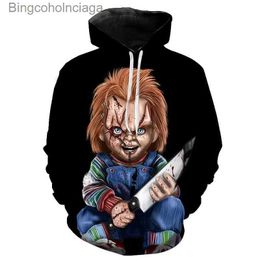 Thema Kostuum Horror Film Chucky Hoodies Mannen Mode 3D Gedrukt Sweatshirts Met Capuchon Vrouwen Cool Hip Hop Harajuku Streetwear Halloween ComeL231013