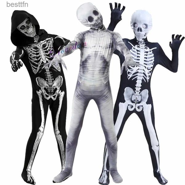 Themakostuum Horror Scary Zombie Come Kids Cosplay Skeleton Halloween Come Skull Masker Pak Jumpsuit Kinderen Volwassen Carnaval Feestjurk UpL231007