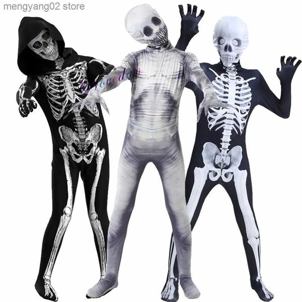 Traje de tema Horror Scary Zombie Come Kids Cosplay Esqueleto Halloween Come Skull Mask Traje Mono Niños Adulto Carnaval Fiesta Vestir T231011