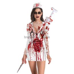 Costume à thème vente chaude femmes Halloween infirmière zombie cos robe à manches longues J231024