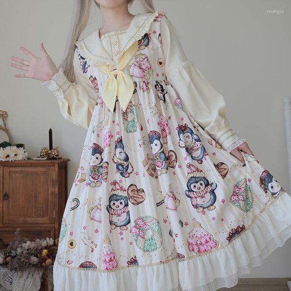 Costume à thème Japonais Doux Fille Lolita Robe À Manches Longues Taille Haute Op Princesse Lolitas Couture Dessin Animé Mignon Cosplay Anime Femmes Robes