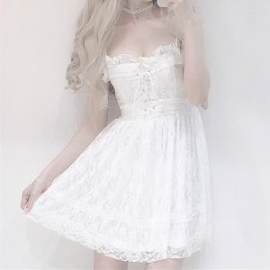 Traje temático japonés suave hermana sexy lolita vestido chica casual pecho cruz arco vendaje delgado encaje blanco mujeres fiesta honda mini vestidos