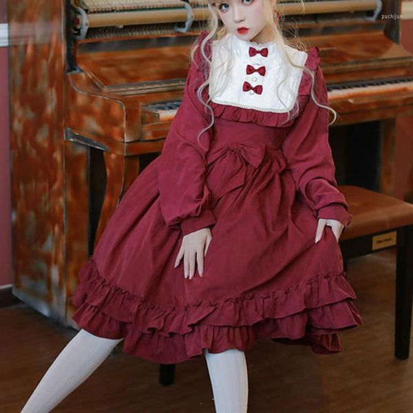 Disfraz temático japonés victoriano elegante rojo Lolita vestido mujer Vintage dulce Hada Kawaii Loli temperamento niña estudiante princesa