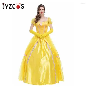 Thème Costume JYZCOS femmes adulte conte de fées princesse Cosplay fête de noël jaune longue robe européenne Vintage Court