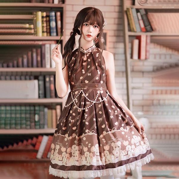 Traje temático Kawaii Moda Lolita Vestido Jsk Sin mangas Vintage Verano Japonés Halter Vestidos para mujeres Lolitas Elegancia Dulce Chicas