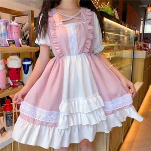 Thème Costume Kawaii Lolita Robe Femmes D'été Mignon Doux Col Carré Robes Courtes Halloween Gothique Japonais Fille Vestidos Rose