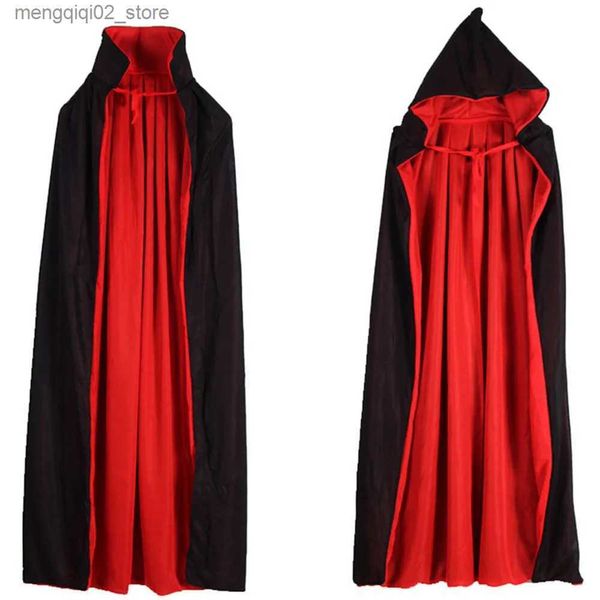 Traje temático Niños Adulto Vampiro Capa Cabo Stand-up Collar Cap Reversible Negro Rojo Capa Halloween Fiesta Cosplay Ven Hombres Mujeres Ropa Q231010