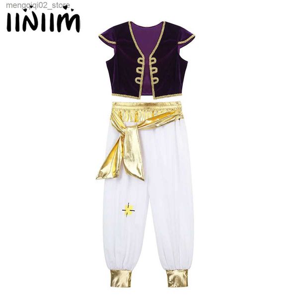 Costume à thème pour enfants, garçons, enfants, lampe Prince arabe, Cosplay, livré avec un gilet à manches et un pantalon, ensemble pour les fêtes d'Halloween, Q231010