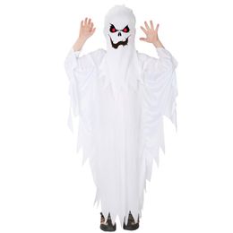 Thème Costume Enfants Enfant Garçons Spooky Effrayant Blanc Fantôme Costumes Robe Capuche Esprit Halloween Pourim Fête Carnaval Jeu de Rôle Cosplay 210m