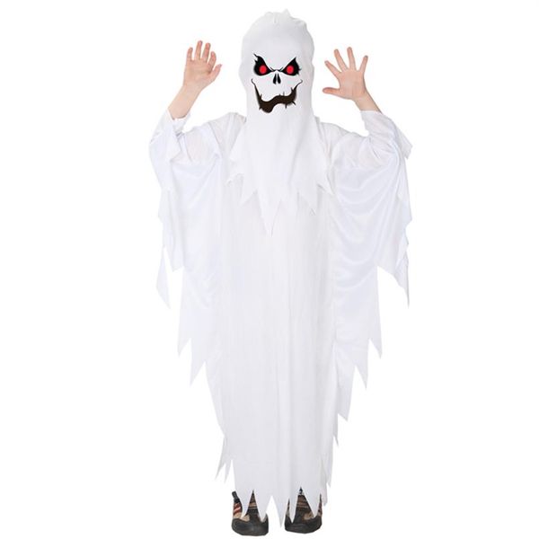 Disfraz temático Niños Niño Niños Spooky Scary White Ghost Disfraces Robe Hood Spirit Halloween Purim Party Carnival Role Play Cosplay 270p