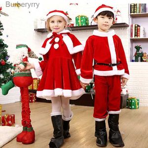 Thème Costume Enfants Enfant Noël Cosplay Venez Père Noël Bébé Noël Tenue Ensemble Robe Pantalon Hauts Chapeau Cape Ceinture Pour Garçons GirlsL231010