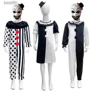 Costume à thème Enfants Clown Cosplay Halloween Venez avec masque Chapeau Terrifier Clown Robe Enfant Combinaison Tenues pour Garçons Filles Carnaval PartyL231007