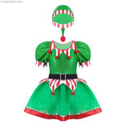 Themakostuum Kinderen Meisjes Kerstelf Kom Kerst Pailletten Pompoms Versierd Fancy Party Mesh Tutu Jurk Met Hoed Nieuwjaar Carnaval Aankleden T231013