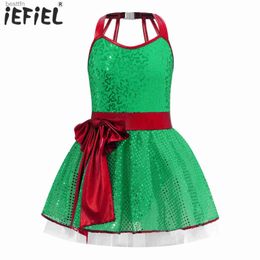 Costume à thème Enfants Filles Elfe Noël Noël Cosplay Venez Strappy Back Brillant Paillettes Bowknot Tutu Robe Ballet Justaucorps Patinage BodyL231013