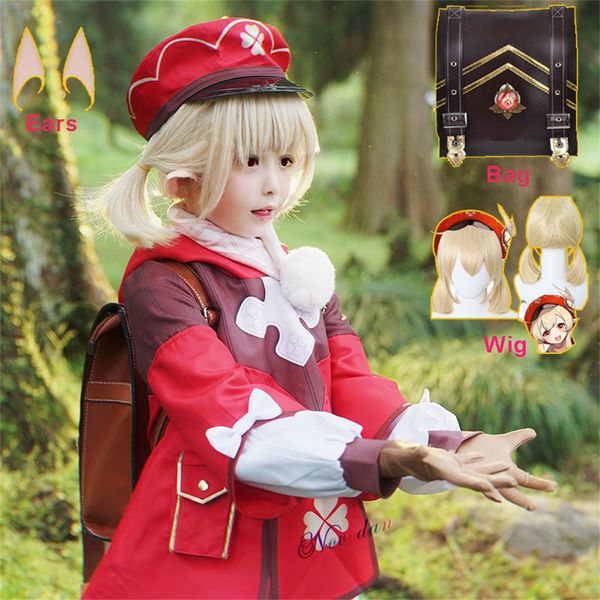 Disfraz temático Klee Juego de rol Ropa para niños Juego de anime Genshin Impact Vestido para niñas Mochila Peluca Fiesta de Halloween Talla grande 230404