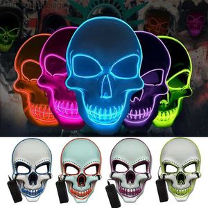 Thème Costume LED Halloween Horreur Masque Crâne Masque Néon Squelette Effrayant Masque Halloween Party Come Cosplay Glow In Dark Masques PropL231008