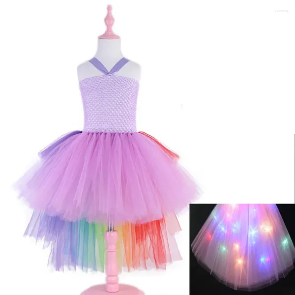 Costume à thème lumineux LED pour filles, robe de bal Cosplay pour enfants, robes de princesse en dentelle, ensemble de cerceaux pour cheveux, Tutu de fête d'halloween 2T-7T