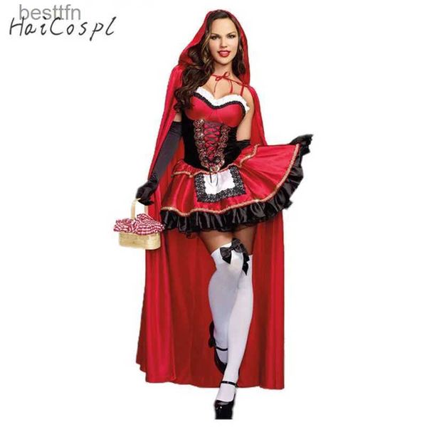 Disfraz temático Caperucita Roja Viene para mujeres Fancy Adult Halloween Cosplay Fantasia Carnival Fairy Tale Plus Size Girl Dress + CloakL231007