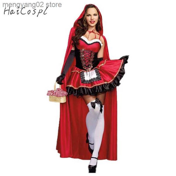 Disfraz temático Caperucita Roja Viene para mujeres Fancy Adult Halloween Cosplay Fantasia Carnival Fairy Tale Plus Size Girl Dress + Cloak T231011