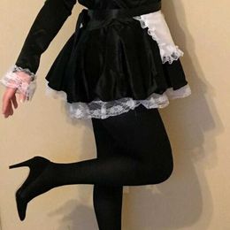 Themakostuum Lolita Sexy Dames Satijn French Maid Lange mouw Kostuums Dames Schort Fetisj Rollenspel Kom Grote maten M tot 4XL Z2307123