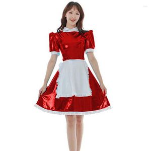 Costume de demoiselle d'honneur en cuir PVC, robe gothique Lolita Cosplay, uniforme français, tenue Sexy de soirée en Club, robes Sissy avec tablier