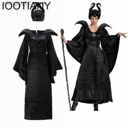 Themakostuum Maleficent Halloween Kom Jurk voor Volwassen Heksenkleding met Maleficent Hoorns Hoed Outfit Vrouwen Kwade Jurk Demon Queen Q240307