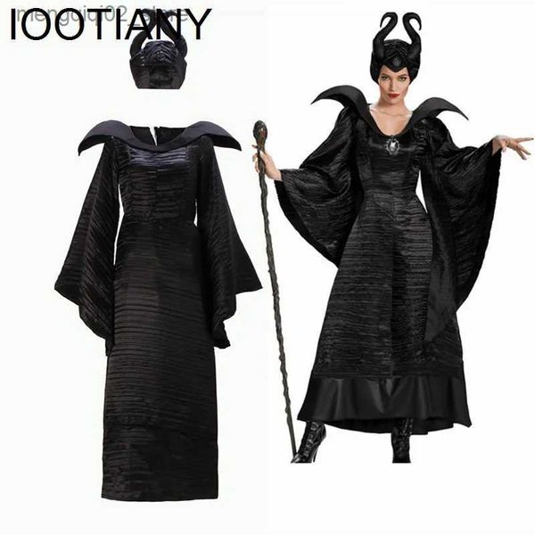 Costume à thème Maléfique Halloween Come Dress pour vêtements de sorcière adultes avec des cornes maléfiques Chapeau Outfit Femmes Evil Dress Demon Queen Q240307