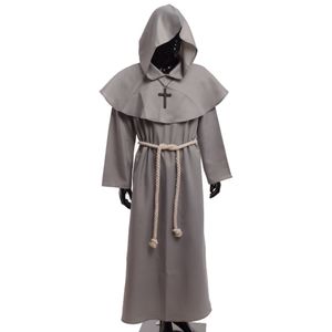 Themakostuum Middeleeuws voor mannen vrouwen priester cosplay mantale kapmantel monnik kap gewaden outfits met kruiskettingset