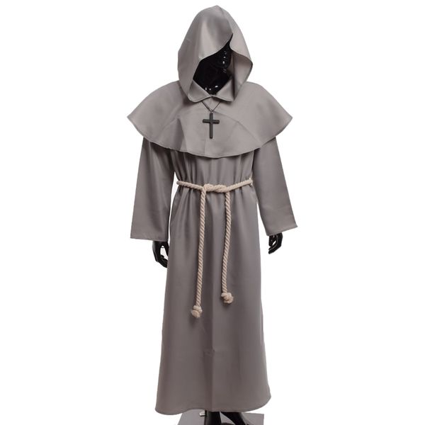 Costume à thème médiéval pour hommes et femmes, Cosplay de prêtre, cape à capuche, moine, Robes de capot, tenues avec ensemble de colliers croisés