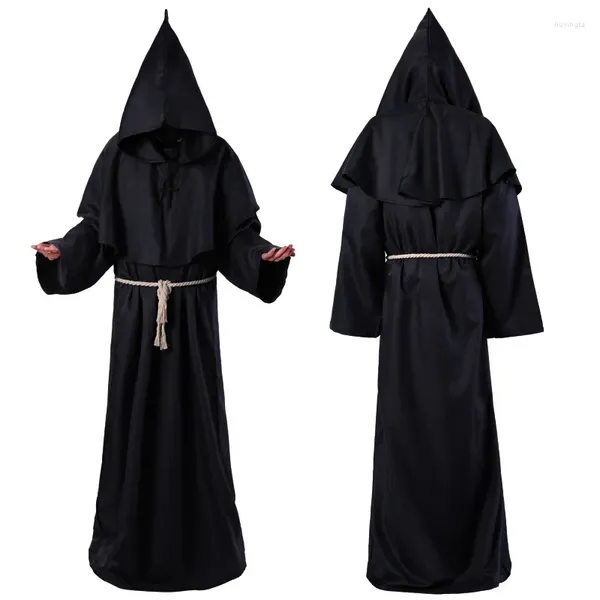 Costume de thème Médieuse des vêtements de moine Prêtre Priest Death Robe Cosplay Role Play Halloween Costumes avec Ligne de taille et Cross Pendants Horror Apparers