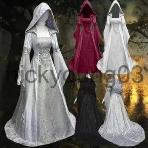 Thème Costume Médiéval Rétro Gothique À Capuche Sorcière Jupe Longue De Luxe Robe De Soirée Pour Femmes Cosplay Vampire Halloween Costume Adulte x1010