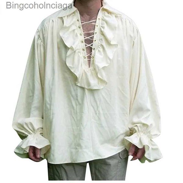 Thème Costume Chemise Médiévale Pirate Pour Hommes À Manches Longues À Volants À Lacets Renaissance Victorienne Viking Steampunk Chemise Halloween Cosplay ComeL231013