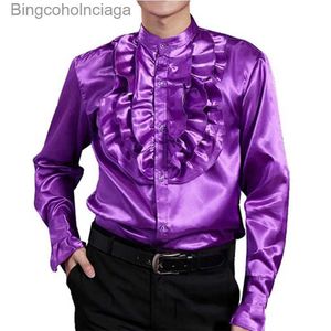 Thème Costume Hommes Violet Style Rétro Chemise En Satin À Volants Vampire Renaissance Steampunk Gothique Chemise Médiévale Fête Halloween Cosplay ComeL231013