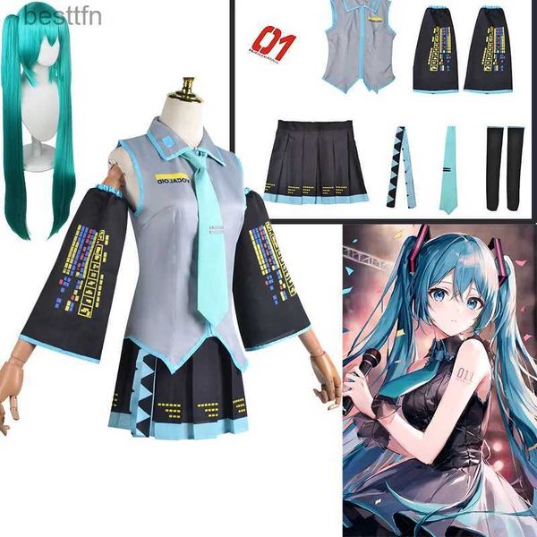 Disfraz temático Miku Cosplay Come Wig Headwear Accesorios de anime japonés Traje de fiesta de Halloween para mujeres Niñas Set completo L231007