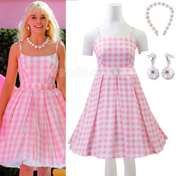 Traje temático Película Traje de Barbi para mujeres Adultos Niños Sexy Pink Plaid Sin mangas Princesa Vestidos Fiesta de Halloween Juego de rol Traje 230809